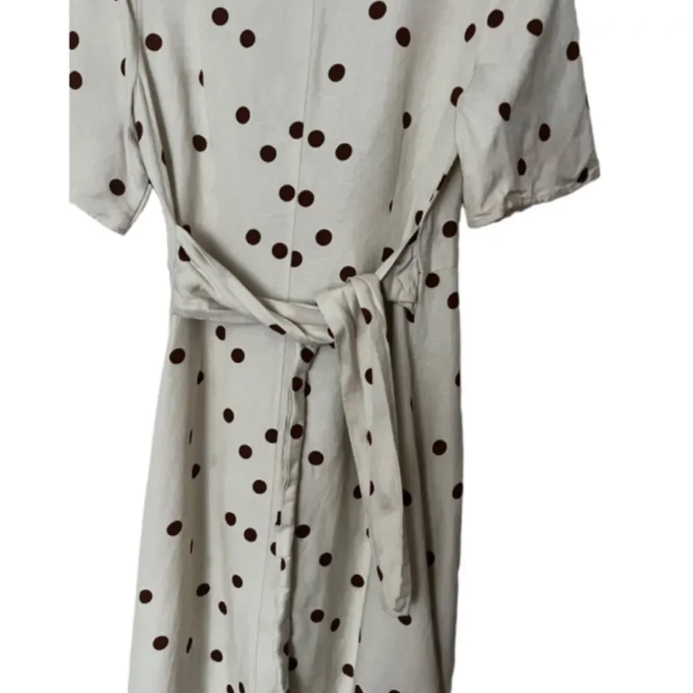 Moon River linen blend polka dot midi wrap dress SIZE MEDIUM